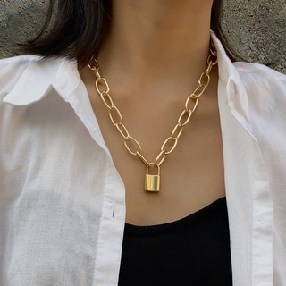 collar/choker vintage de oro plateado con cerradura para mujer/collar de moda/accesorios de cadena