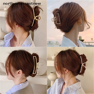 Northvotescastnew Women Large Barrettes Pearl Hairclips Metal Claws Clips Long Clamp Clips Hair NVCN