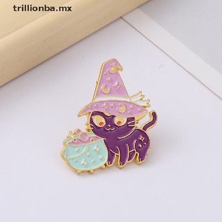 TRIL Creative Moon Witch Cat Enamel Pin Cartoon Magic Cat Brooch Halloween Jewelry .