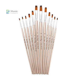 [Muwd] 12pcs Paint Brushes Set Kit Flat Shader Tip Brushes with Nylon Hair for Artist Acrylic Aquarelle Gouache Watercolor Oil P (1)