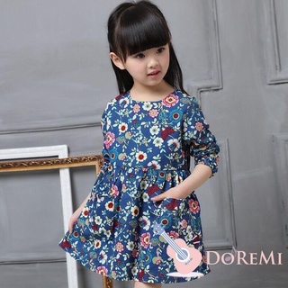 _ -vestido de manga larga con estampado floral/cereza para niñas/niños