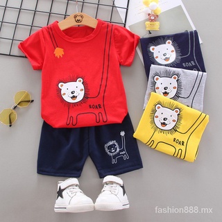 🔥Stock listo🔥[Mic]Lindo león Baju bebé niño trajes conjunto de niños camiseta pantalones cortos ropa Baju Budak