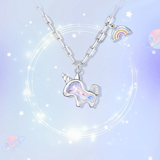 S925 collar De plata De unicornio con arcoíris Aurora para mujer