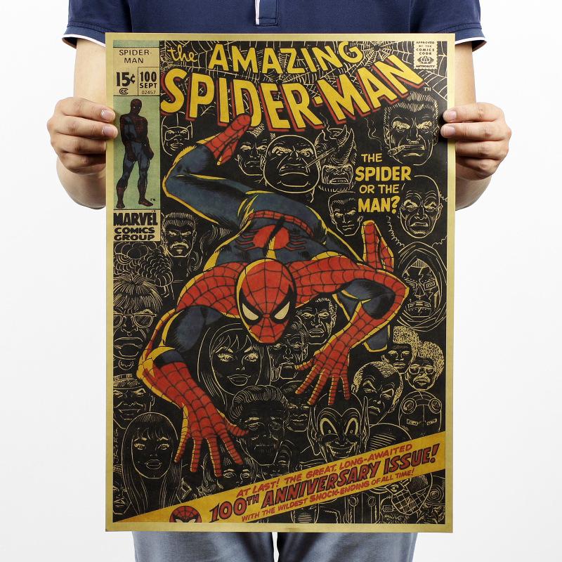 Poster De Papel Kraft Marvel / Homem Aranha / Clássico / Retro / Pintura Decorativa De Bar