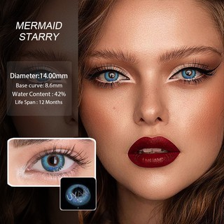 uyaai 2 pzs lentes de contacto de color azul/cosplay/cosméticos para ojos/lentes de contacto con sirena estrellada