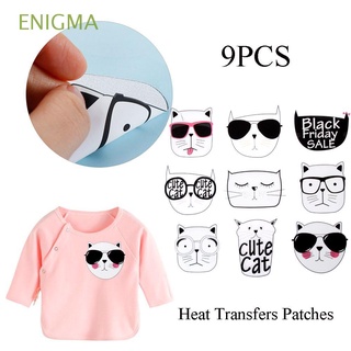 ENIGMA 9pcs/Set Los niños Clothing patches T - shirt Apliques Las transferencias de calor parche DIY Lavable Accesorios de coser Artesanias Arts Crafts Cartoon Cat Hierro en la etiqueta