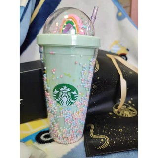 Vaso Con Paja 450ml Taza De Agua Starbucks Starlight Arco Iris Chica Encantadora Doble Capa (9)