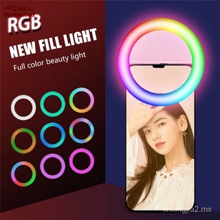 🙌 hw teléfono rgb selfie led anillo de luz con espejo de maquillaje colorido ringlight recargable clip flash relleno iluminación 8rqA