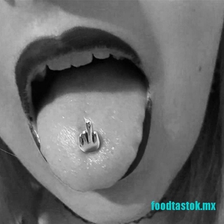 <stok>1PC Middle Finger Gesture Tongue Barbell Stud Piercing Rings Body Jewelry Punk