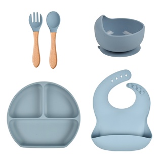 pcc 5 pzs baberos de silicona para bebé/plato de cena dividido/cuchara/tenedor/ vajilla (9)