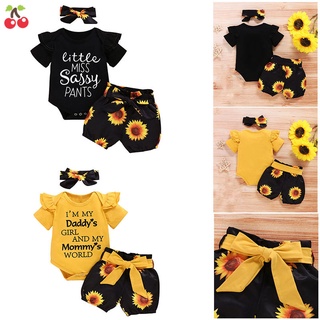 ❤️baby❤️ Baby Clothes Rompers Bodysuit Tops Shorts Headband Outfits Set Letter Tops Print Shorts Headband (1)