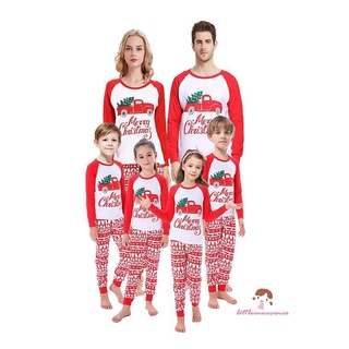 Pijama de navidad de la familia de navidad, impresión de letras, Tops de manga larga con pantalones de empalme traje para adultos, niños, rojo