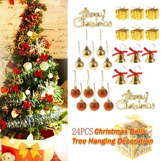 24 unids/caja de navidad árbol de navidad colgante colgante colorido bola de purpurina para fiesta, hogar, jardín, decoración