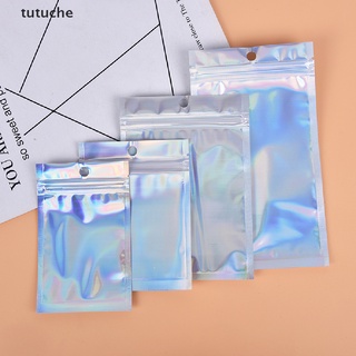 tutuche 10 bolsas iridiscentes con cierre de cremallera, plástico cosmético, láser holográfico, cremallera, mx