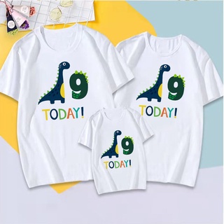 dinosaurio cumpleaños número 9 de dibujos animados camiseta niños feliz dino presente t-shirt familia animal regalo divertido