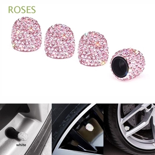 Charms rosas 4 piezas de tornillo de coche encantos de la motocicleta diamante brillante tapa de válvula de cristal cubierta de aire accesorios de coche decoración Exterior tapas de rueda bicicleta llanta tallo/Multicolor (1)