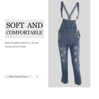 *QS Denim Overalls Pants Jumpsuit Ripped-hole Personality Causal Women Trousers