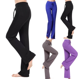 Mujeres suelto ocio deportes de pierna ancha Yoga Run Fitness Aerobics muslo Color sólido pantalones (4)