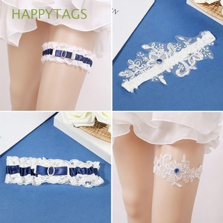 happytags regalos ligas de boda elegante encaje elástico blanco mujeres niñas pierna liguero diamantes de imitación novia liguero