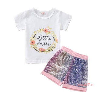 kidsw-girl camiseta y pantalones cortos conjunto de moda carta corona de manga corta tops y