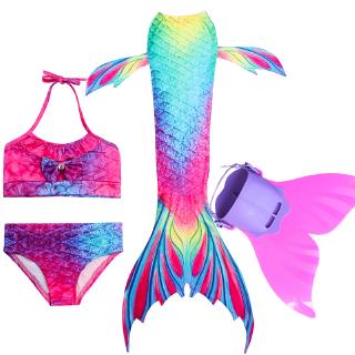 4pcs niños niñas natación sirena cola con Monofin Bikini Shorts conjuntos Cosplay niños fantasía playa sirena traje de baño