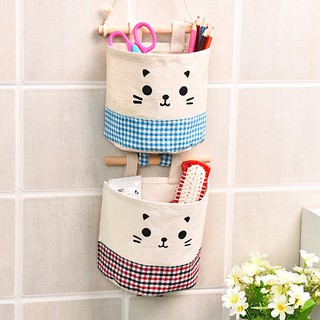 Organizador para colgar en la puerta de la pared de algodón lindo gato bolsa de almacenamiento bolsillo (8)