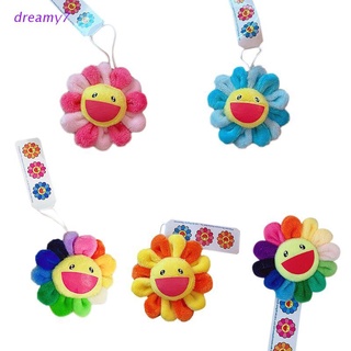 dreamy7 Children Women Summer Rainbow Fake Sunflowers Doll Keychain Brooch Pin Cute Plush Hanging Ornaments Bag Pendant Decoration Toy