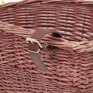 mimbre en forma de d cesta de bicicleta portátil tejida a mano cesta de compras folk artesanía cesta con correas de cuero