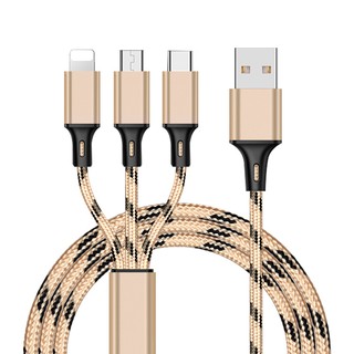 Cable USB 3 en 1 Micro USB+tipo C +8Pin IOS carga rápida de Nylon Cable USB - 1,2 m
