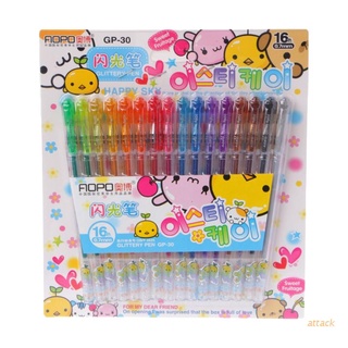 attack 1 set 16 colores bolígrafos de gel purpurina para colorear dibujo pintura marcadores papelería