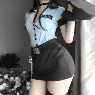 Sexy lencería Policewoman Cosplay conjunto de disfraces de encaje policías uniforme discoteca pijama ropa de dormir siamés ropa interior conjunto (2)