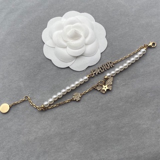 alta calidad imagen real accesorios de moda dior collar pendientes mano nueva oro de doble capa perla mariposa letra refinación (5)