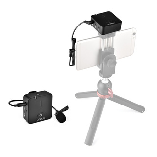 Andoer MX5 2.4G sistema de micrófono de grabación inalámbrico con transmisor receptor de Clip Lavalier micrófono 50M rango efectivo batería recargable incorporada para Smartphone cámara DSLR DV Vlog grabación de vídeo entrevista (5)