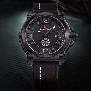 naviforce - reloj de cuero negro para hombre, resistente al agua, analógico, reloj deportivo, pantalla de la semana (9)