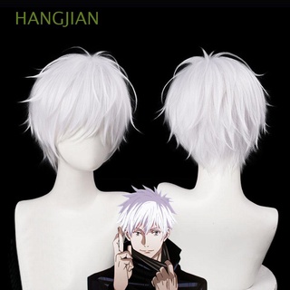hangjian pelucas de hombre esponjoso corto pelo sintético cosplay peluca jujutsu satoru gojo capas kaisen resistente al calor gris anime cosplay