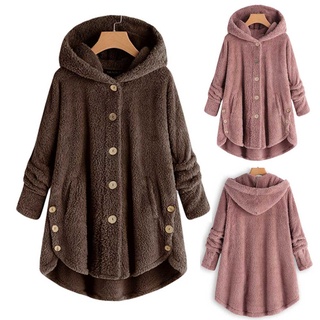 Fashion Women Button Coat Tail Tops Hooded Pullover Loose Sweater