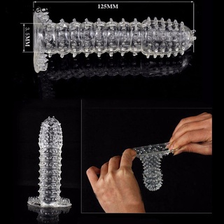Silicona pico punteado acanalado transparente condón de extensión del pene manga adulto juguete sexual (3)