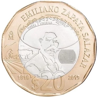 moneda $20 pesos Emiliano Zapata