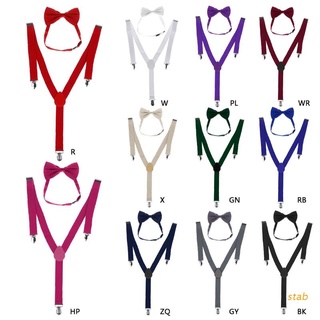 stab unisex ajustable y-back tirantes pajarita conjunto clip-on tirantes elásticos boda
