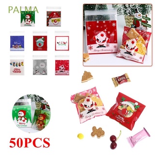 palma 50pcs decoración regalos de navidad bolsas de caramelo santa claus autoadhesivo galletas lindo niños regalos hornear galletas embalaje de plástico