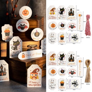 50 etiquetas de papel Kraft estilo Halloween con cuerda de calabaza fantasma artesanías colgantes etiquetas niños fiesta DIY suministros