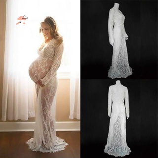 maternidad fotografía props maxi vestido de maternidad cuello en v vestidos de encaje vestido de embarazo vestido de fantasía tiro foto embarazada ropa (blanco, m)
