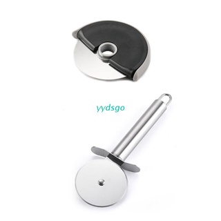 YGO Stainless steel roller pizza cutter, long handle stainless steel pizza cutter (set of 2). Pastry dough pizza cutting tool.