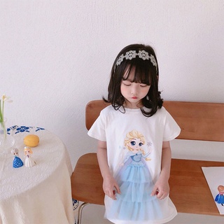 Niños Niñas De Algodón De Dibujos Animados Vestido De Verano De Manga Corta Camisas Disney frozen Elsa Princesa Niña Camiseta Ropa De (6)
