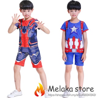 Spiderman traje traje capitán américa de manga corta pantalones cortos conjunto de niños niños camiseta Cosplay ropa
