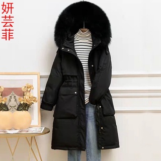 2021Winter New White Duck down Big Fur Collar Slimming Thickened over-the-Knee Parka Coat down Jacket Women's Mid-Length90KG (9)