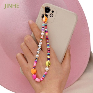 JINHE Handmade Mobile Phone Straps Colorful Soft Pottery Rope Cell Phone Lanyard Anti-Lost Mobile Phone Chain Pearl for Women Acrylic Bead Ins Trendy Smiling Beads Chain