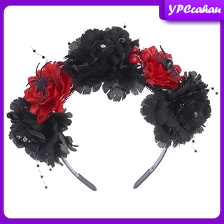 Ladies Goth Rose Flower Hair Garland Festival Halloween Headband