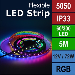 5050 12V IP33 5m RGB rojo verde azul Flexible Led tira