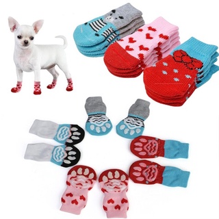 mass 4 unids/set moda cachorro botas protectores de pata calcetines de punto zapatos de perro nuevo color caramelo suministros mascotas gatos zapato antideslizante/multicolor (7)